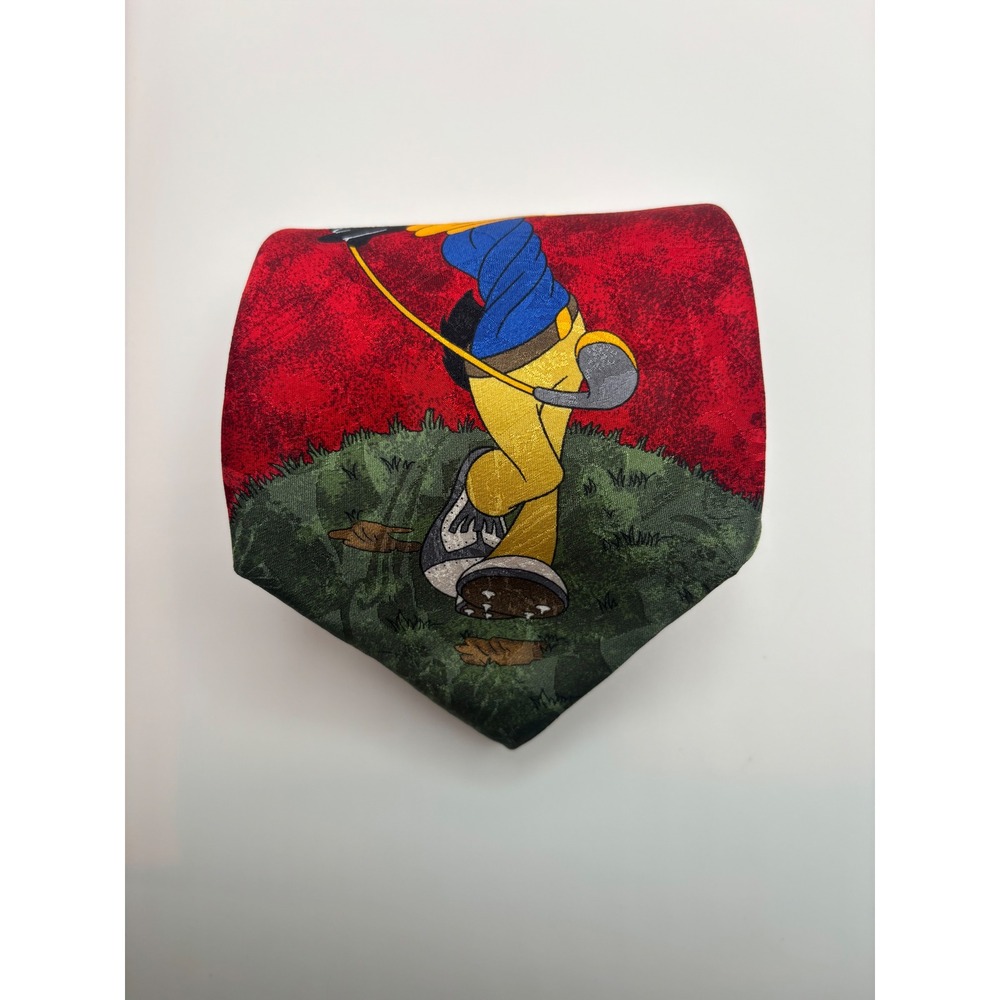 Vintage 1997 Looney Tunes Daffy Duck Golf Silk Tie Red Made in Italy Tie Rack